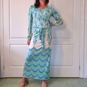 Rare Vintage 60s–70s Emilio Pucci Silk Jersey Maxi Dress | Signed | Size 12